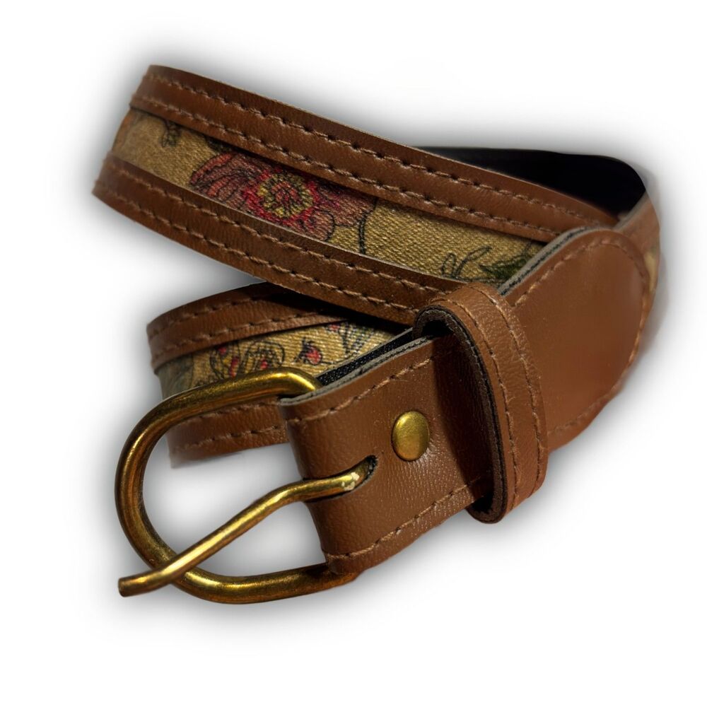 Faux Leather Floral Printed Belt